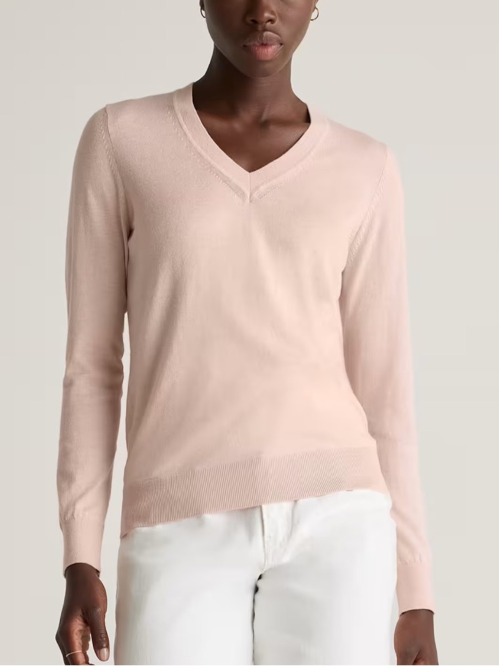 Quince Lightweight Cotton Cashmere V-Neck Sweater XL